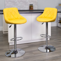 Flash Furniture Contemporary Yellow Vinyl Bucket Seat Adjustable Height Bar Stool with Chrome Base CH-82028A-YEL-GG